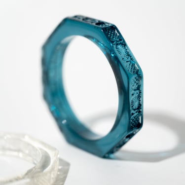 Etched Blue Resin Thin Hexagonal Bangle