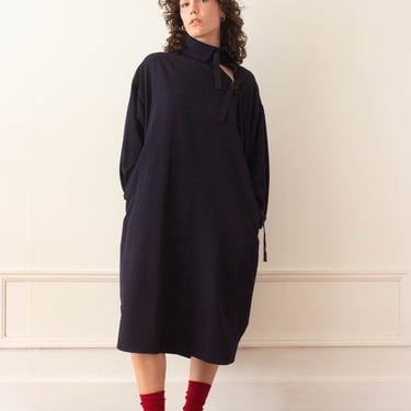 1990s Yohji Yamamoto Wool Crepe Buckled Smock Dress 