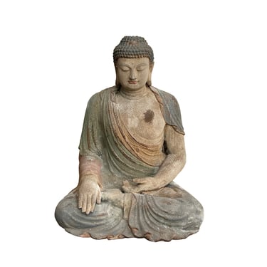 Chinese Rustic Wood Sitting Meditation Shakyamuni Buddha Statue ws2709E 
