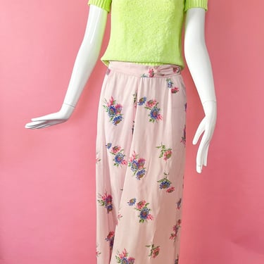 1940s Pastel Floral Silk Lounge Pants 