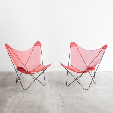 Vintage Knoll Butterfly Chairs by Jorge Ferrari-Hardoy | Red Transparent Seats | Circa 1970 