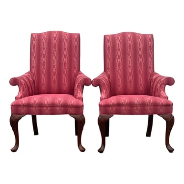 Shell Carved Thomasville Queen Anne Style Armchairs - a Pair 