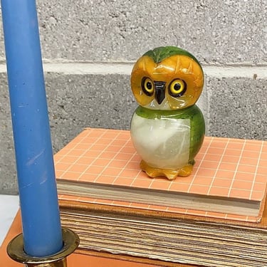 Vintage Owl Paperweight Retro 1970s Bohemian + Cut Alabaster + Hand Carved + ABF + Made in Italy + Bird Figurine + Home and Shelf Decor 