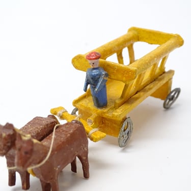 Antique German Erzgebirge Wagon with Driver, Horses,  Vintage Toy Christmas Putz, MCM Retro Holiday Decor 