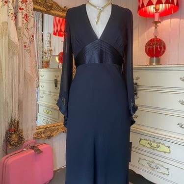vintage y2k black sheer silk angel sleeve dress m/l express witchy bell gothic 