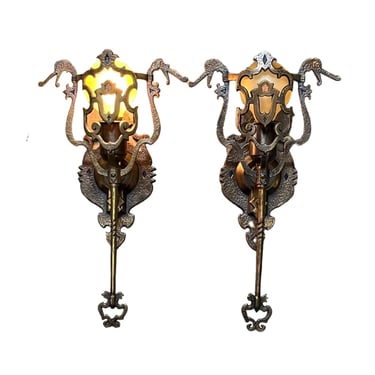 Large bronze spanish revival wall sconces ca 1925 with original finish #2359 