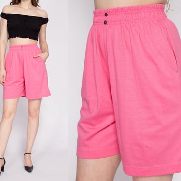 80s Pink Elastic Waist Shorts Small to Medium | Vintage High Rise Wide Leg Causal Pocket Lounge Shorts 