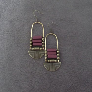 Burgundy and bronze ethnic earrings 