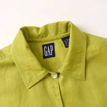 vintage chartreuse linen shirt, 90s Gap button down top 