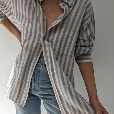 Vintage Faded Cherry &amp; Navy Striped Button Down