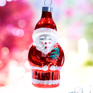 VINTAGE: Santa Glass Ornament - Blown Figural Glass Ornament - Christmas Ornament - SKU 30-403-00028635 