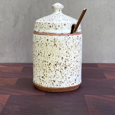 Ceramic Salt Cellar with Lid and Spoon Opening- Matte Speckled 