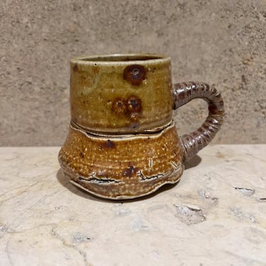 1980s Studio Art Pottery Sculptural Light Brown Coffee Mug 