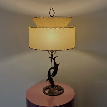 Vintage 60s Mid Century Modern Copper Fish Table Lamp 