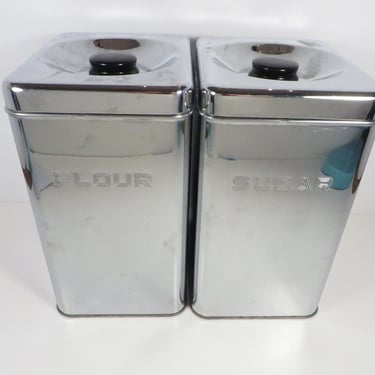 Lincoln BeautyWare Aluminum Flour and Sugar Canisters - Set of 2 Chrome Canisters 