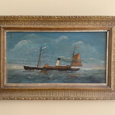 19th Century Steam Drifter Oil on Board - Signed A Laidman 