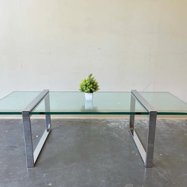 Charles Hollis Jones “Box” Coffee Table in glass and metal (contact us for shipping quote) 