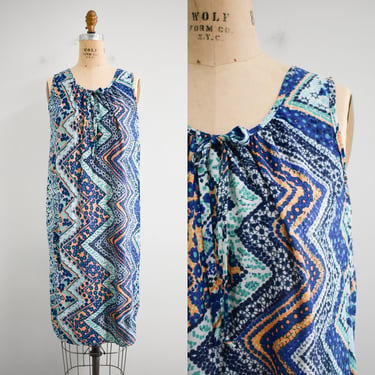 1960s Blue and Yellow Printed Night Gown 