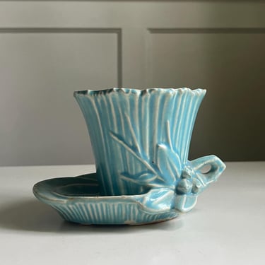 1950s McCoy Lotus Leaf Flower Pot Planter Turquoise Aqua 