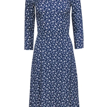 Reformation - Dark Blue & White Floral Print Long Sleeve Midi Dress Sz 0