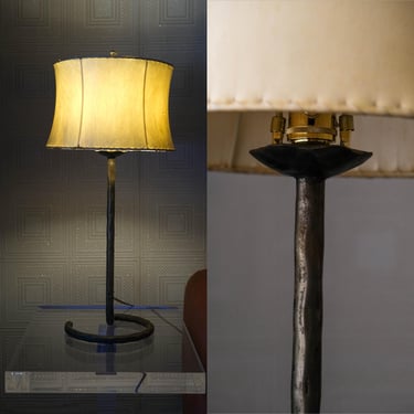 Vintage Hand Forged Hammered Table Bedside Lamp | Blacksmith Christopher Thomson | Sheepskin Lamp Shade | Made In The USA | Recycled Steel 
