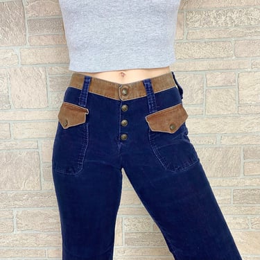 70's Wrangler Corduroy and Leather Bell Bottom Pants / Size 25 