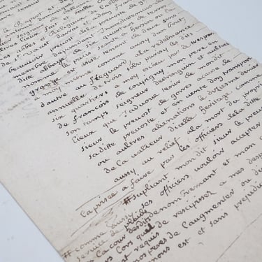 Antique 1700 French Signed Document or Letter,  Handwritten Scrip, Vintage Manuscript Ephemera,  France 