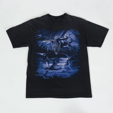 90s Y2K Dragon Graphic Tee - Medium | Vintage Black Streetwear T Shirt 