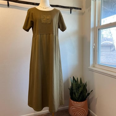 Carolina Clothing Co. Vintage 90s Sage Green Cotton USA Made Midi Dress Size M 