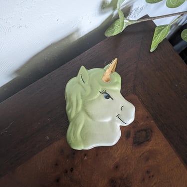 Cute Vintage Green Ceramic Unicorn Trinket Box 