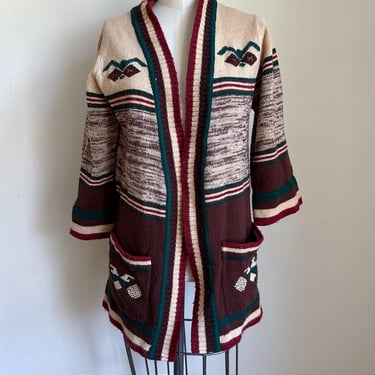 Vintage 1970s Brown Space Dye Boho Cardigan / M 