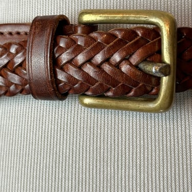 Vintage braided leather belt~ mahogany brown woven skinny trouser belts~ open size up to 34” w 
