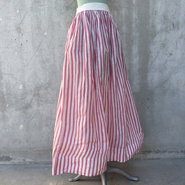 Antique Edwardian Red & White Striped Cotton Dress Skirt Folk Art Bunting