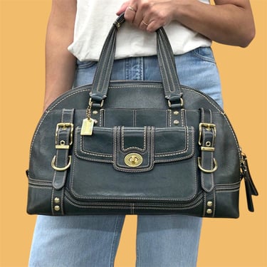 Vintage Coach Hampton Miranda Satchel Retro 2000s Y2K + RARE + 11085 + Dark Teal Blue + Genuine Leather + Large Size + Tote + Handbag 