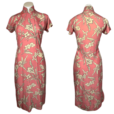 1940's Pink Floral Cheongsam Dress Size S