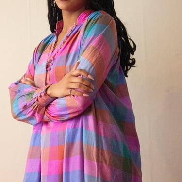 1970s Raksha of Hindimp London Madras Silk Kaftan 