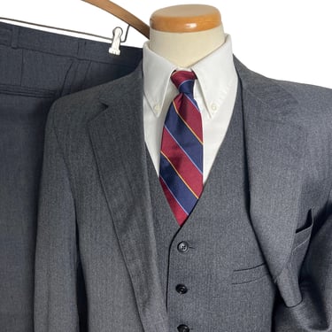 Vintage HUNTINGTON Wool herringbone Tweed 3pc Sack Suit ~ 42 Long ~ 3 Roll 2 ~ vest / waistcoat ~ pants / jacket / sport coat ~ 
