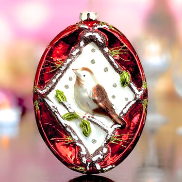 VINTAGE: Glass Bird Ornament - Hand Painted Ornament - Mercury Ornament 
