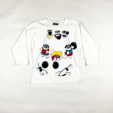 1980s Bowling Pandas Three Quarter Length Sleeve Shirt / 80s / 90s / Soft / Medium / Large / Novelty / Kawaii / Bears / Cartoon / M / L / 