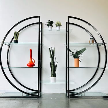 1970s and Chrome and Glass Curved Etagere In the manner of Milo Baughman 