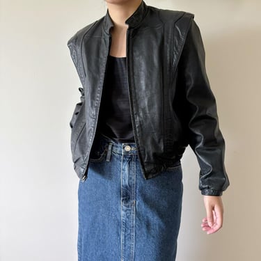 Vintage 80s Suede Leather Jacket Red Black Color Block