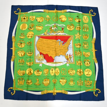 Vintage Hermès Twill Silk Scarf Hermes Arms of the United States Bicentennial Print Silk Scarf USA Map Silk Scarf Wrap By Hermes 