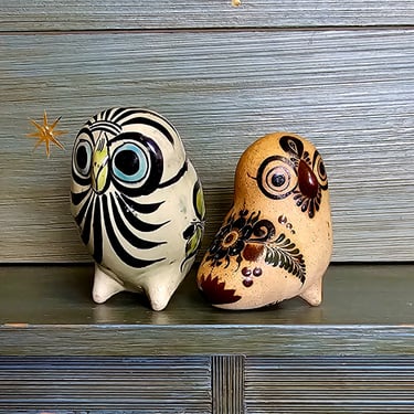 Mid Century Mexican Pottery Birds Owls set of 2 