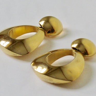 Steven Vaubel Signed 1988 Gold Plate Geometric Doorknocker Earrings 