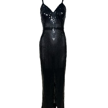 Raniero Gattinoni 1990s Black Sequin Mermaid Gown with Train