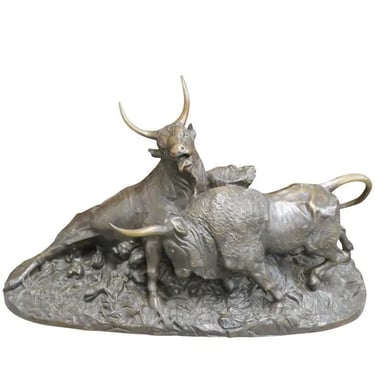 Signed Clesinger Combat De Taureaux Bronze Fighting Bulls Statue Sculpture 