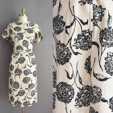 1950s dress | Gorgeous Hydrangea Floral Print Silk Cocktail Party Dress | Large XL | 50s vintage dress 