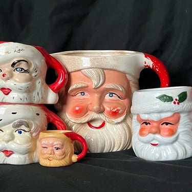 vintage Santa mug collection 1950s Christmas mixed media pitcher mugs DIY planter lot 