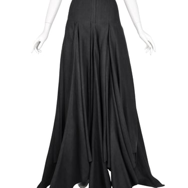 Olivier Theyskens Vintage AW 1999 Deepest Charcoal Grey Raw Silk Pointed Full Length Skirt