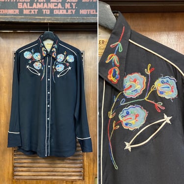 Vintage 1950’s “Miller” Western Cowboy Jet Black Gabardine Rockabilly Shirt, 50’s Western Wear, Vintage Rockabilly Shirt, Vintage Clothing 